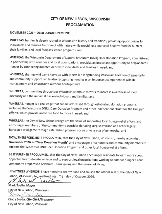 Proclamation - November 2026 - Deer Donation Month